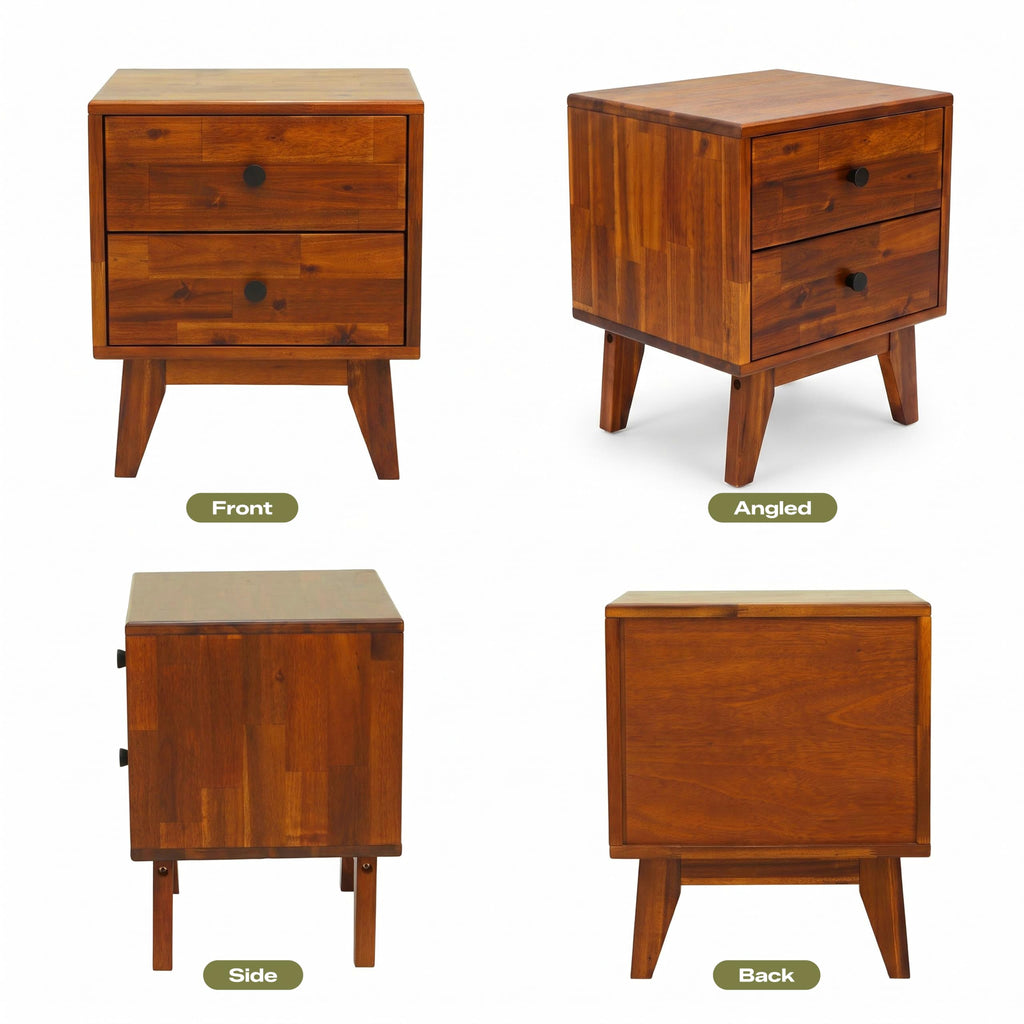 Silvia Nightstand with 2 Drawers, Solid Wood Bedside Table, Table with Storage Drawers, Bedside End Table with