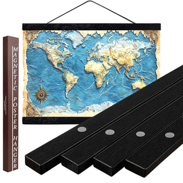 54-in Magnetic Poster Hanger Frame, Teak, Strong Magnets, Black