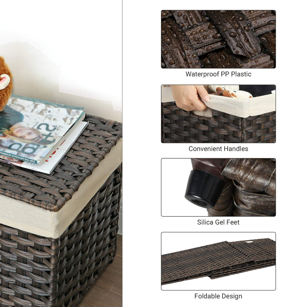 Woven Storage Basket with Lid, 17.2 Gallon (65L), Foldable