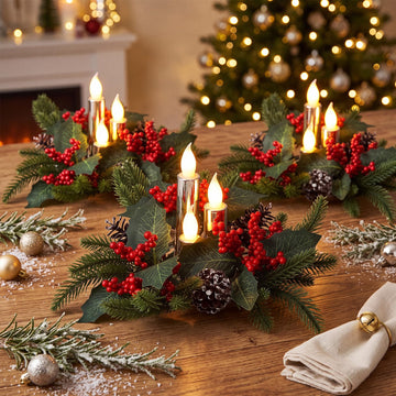 3 Set Christmas Poinsettia Centerpiece with Flameless Candle, Farm