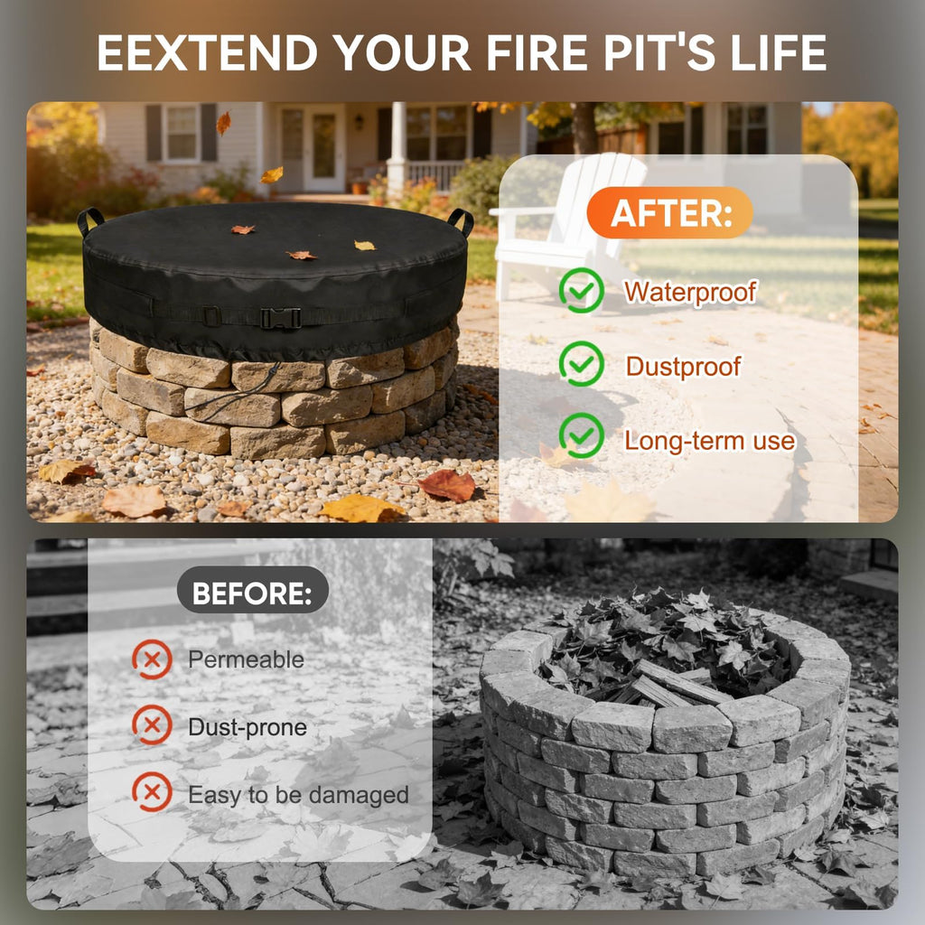 Fire Pit Cover Round, 32-35 Inch Outdoor Firepit Covers *9In