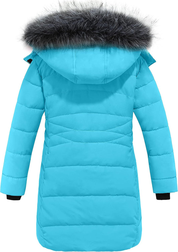 Girls Winter Coats Long Puffer Jackets Fleece Lined Removable Hood