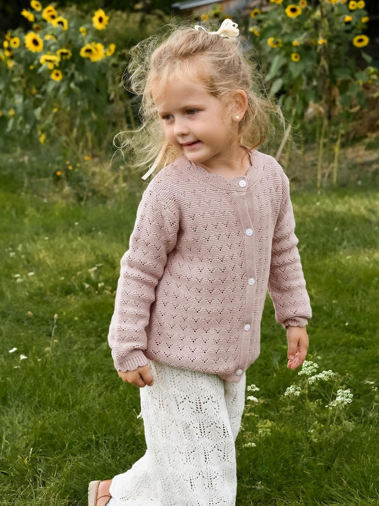 Baby Girl Sweater Knit Toddler Cardigan Long Sleeve Button Up Hollow Crochet Sweater