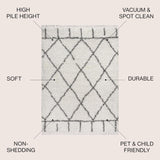 JONATHAN Y Mercer Shag Plush Tassel Ivory/Gray Indoor Area Rug, 3x5, Moroccan Geometric Trellis