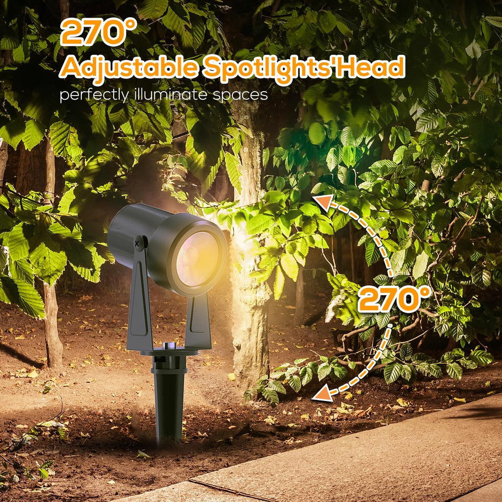 Outdoor Landscape Lighting with Remote, RGBW Color Changing Spot Uplights, 6 Pack