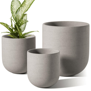 6, 8 & 10 Inch Ceramic Planter Set for Indoor Plants, Neutral Gray