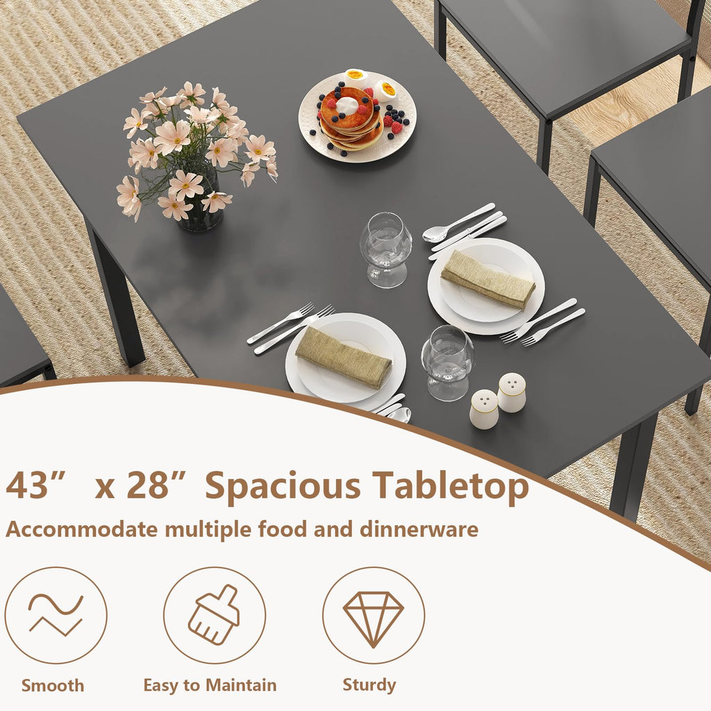 5-Piece Dining Table Set, Industrial Kitchen Table and Chairs for 4 with Backrest and Metal Frame, Rectangular
