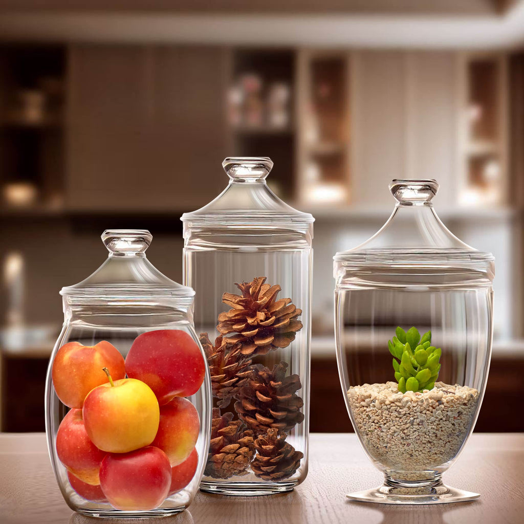 Adore - Plastic Apothecary Jars (3-Piece Set, 52/46/46 oz) (NOT Glass), Acrylic Jars with Lids, Bathroom Canisters