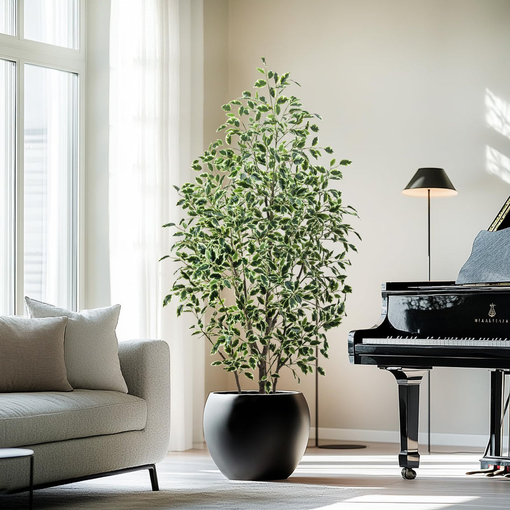 Artificial Ficus Tree Indoor 6ft, Faux Tree with Realistic Silk Leaves & Trunk Corner Decor