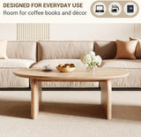 Modern Oval Coffee Table, Small Coffee Tables - Oak Wood Top with Solid Legs, Wooden Center Table Easy Assembly &Be...