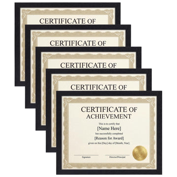 8.5 x 11 Picture Frame Set of 5, Black 8.5 by 11 Photo Frames Used for Certificate, Diploma, Document, Degree, Award