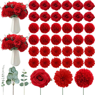 Artificial Flowers with Stems,Red Color - Set of 98