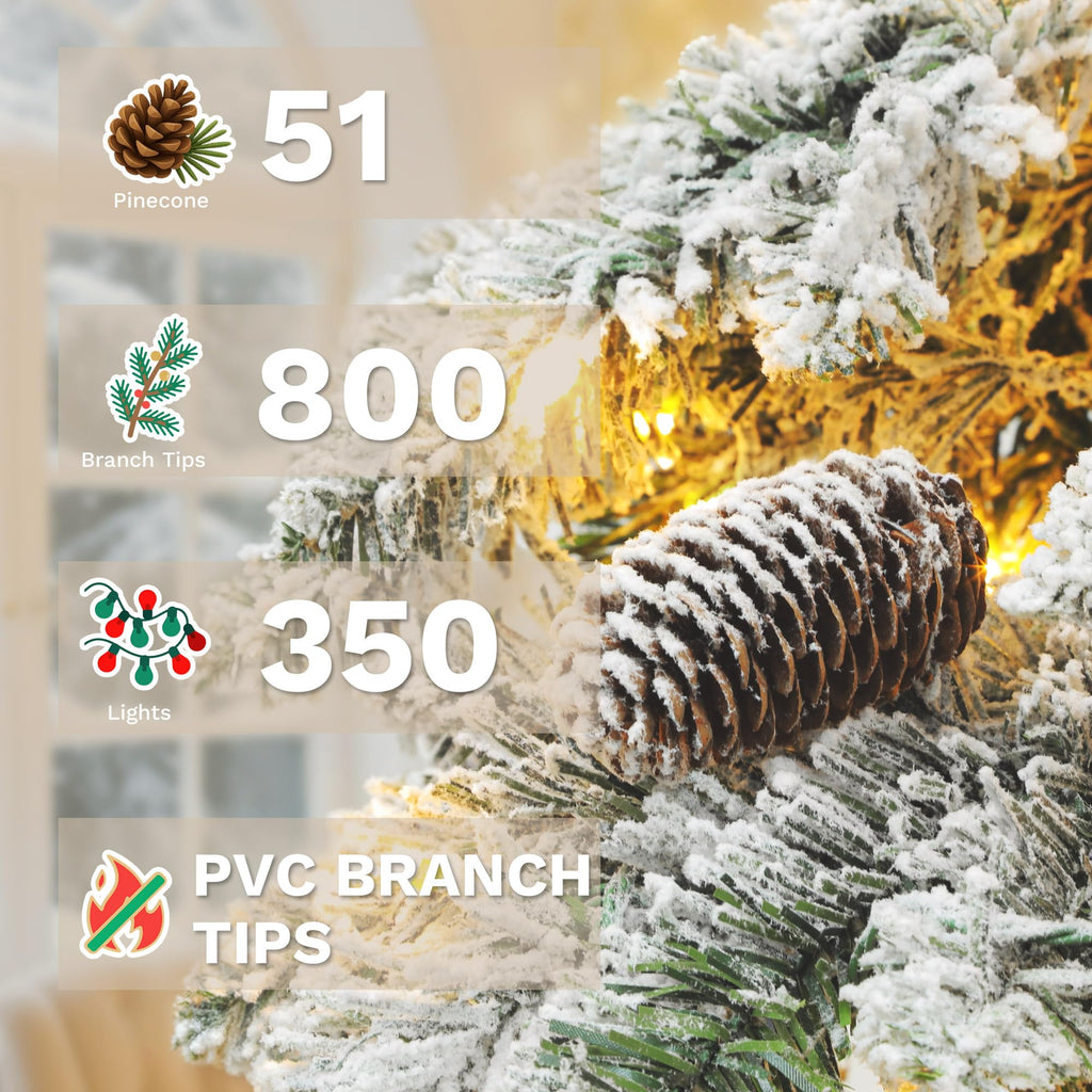7.5FT Prelit Flocked Pencil Spruce Christmas Tree with LED Lights