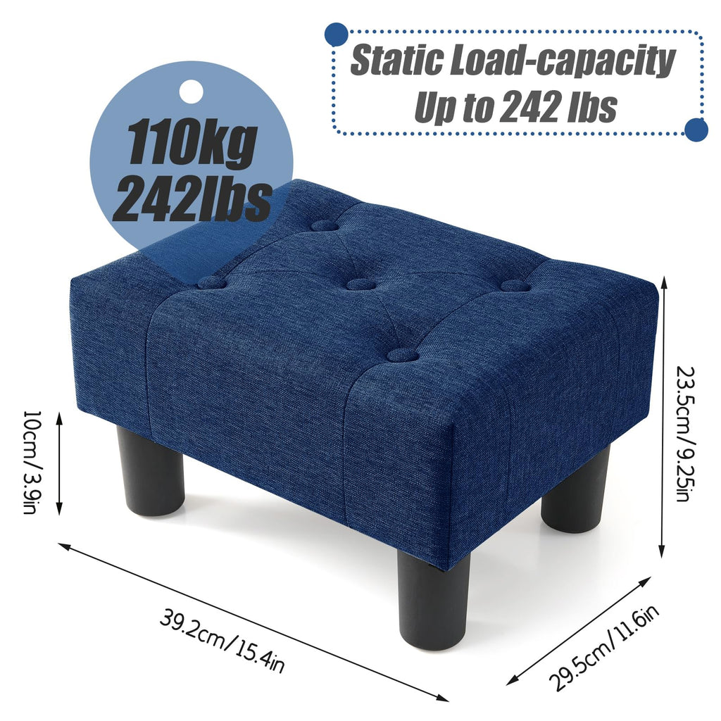 Small Foot Stool, Linen Foot Stools with Legs, Stable Small Footstool, Blue