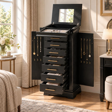 Jewelry Armoire Jewelry Organizers with Flip-Top Mirror (Black)