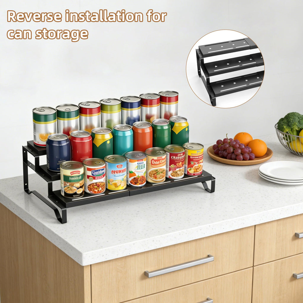 Expandable Spice Rack Organizer for Cabinet 3 Tier Black 1Pack