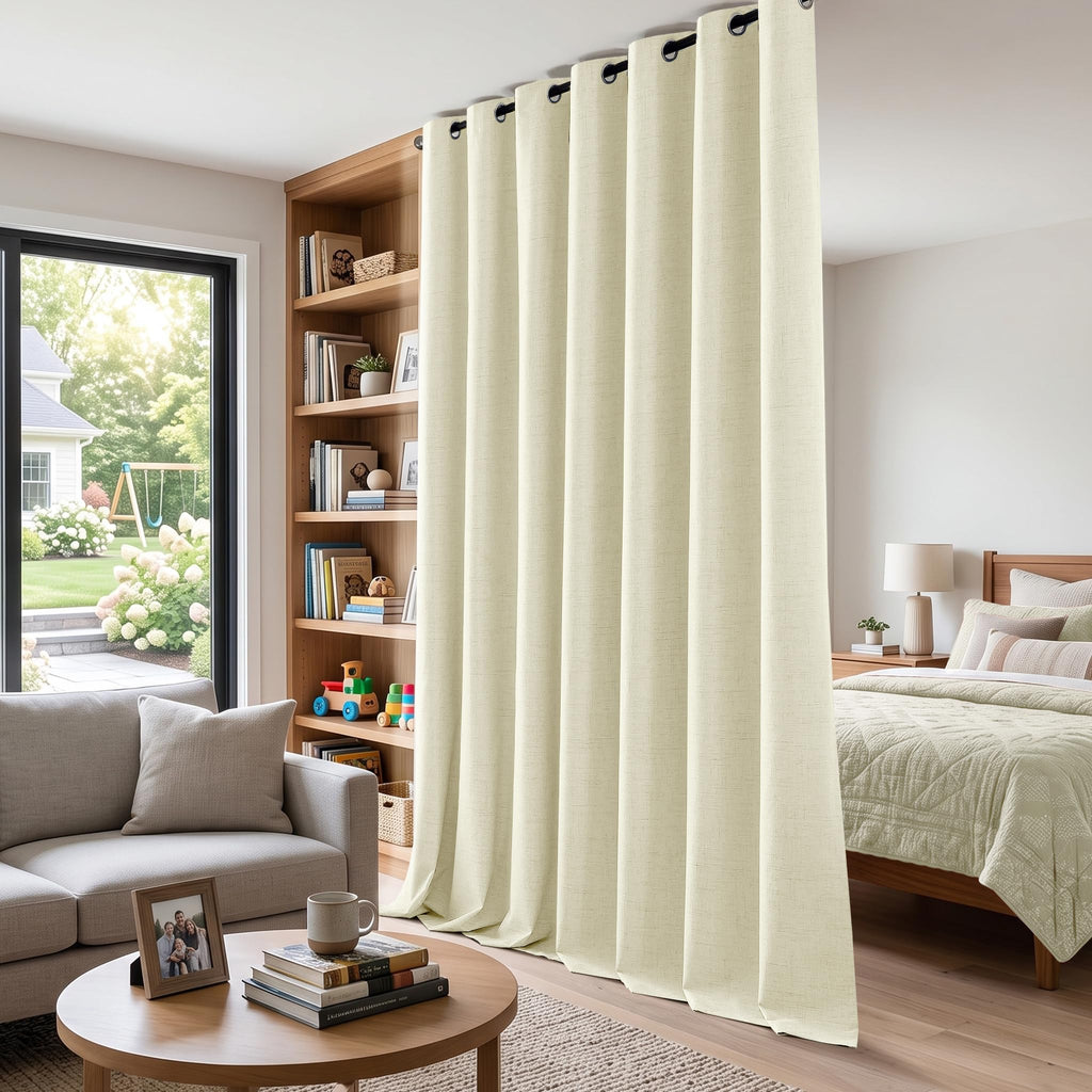 100% Blackout Linen Drapes Sliding Glass Door Curtains 96 Inch
