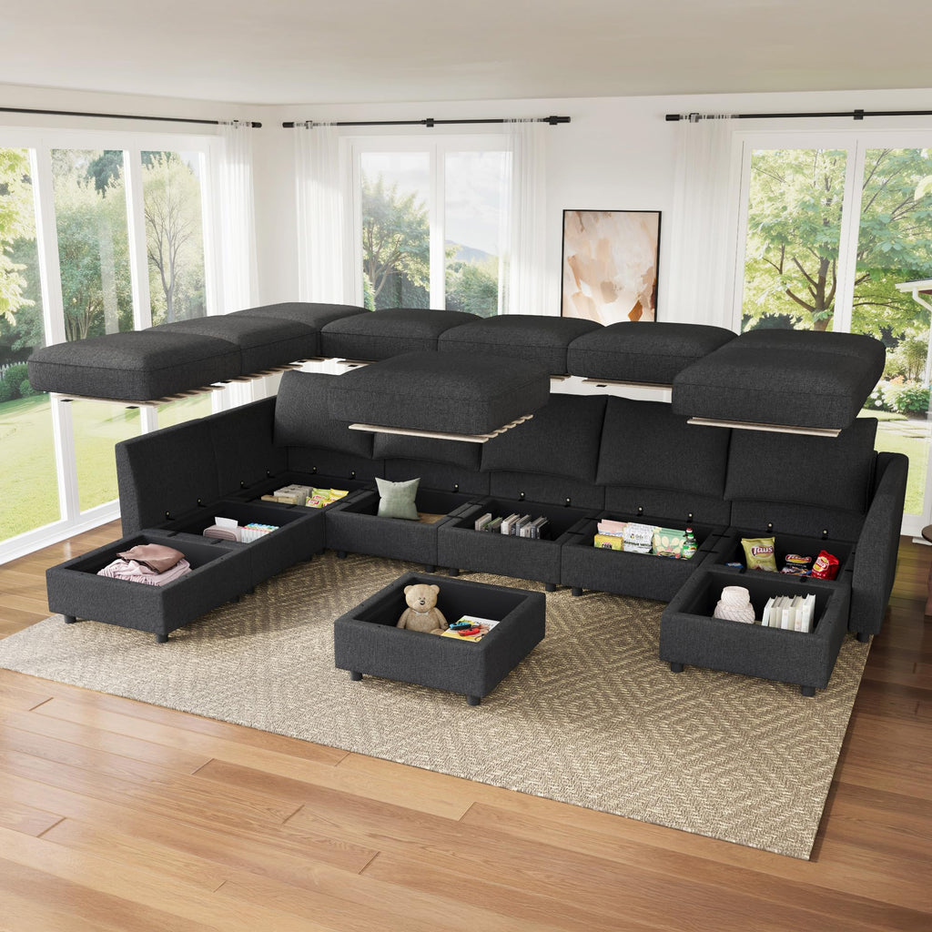 Modular Sectional Sofa with Storage, U Shaped Couch Modular Convertible Sectional Couches - Linen Grey