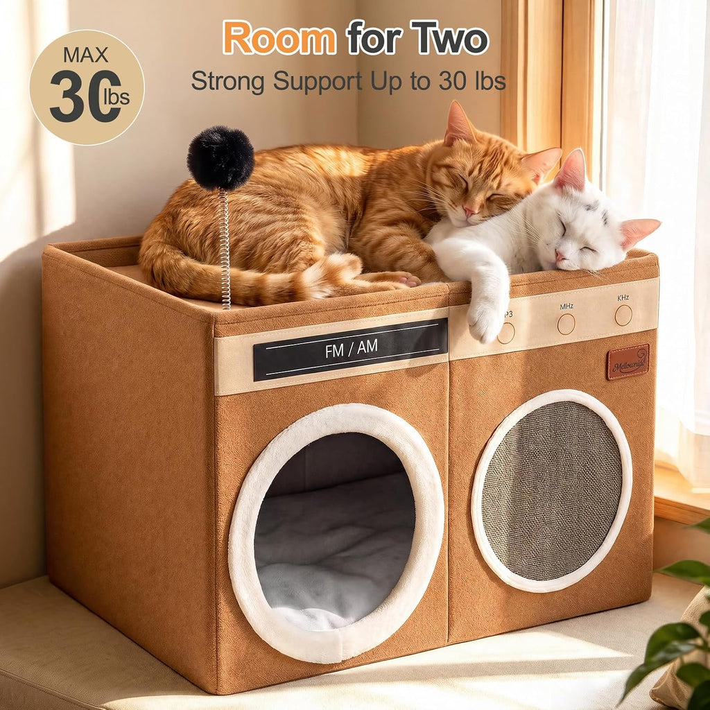 Retro Radio Cat House, Large Foldable Cat Bed Indoor Cat Cave