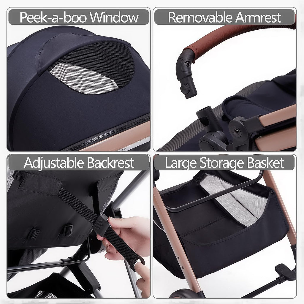 2 in 1 Baby Stroller, Newborn Infant Toddler Convertible Bassinet Pram Stroller for 0-36 Months Old Babies (Black)