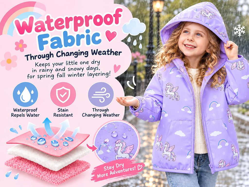 Toddler Girls Lightly Fleece Lined Coat Hooded Zipper Jacket