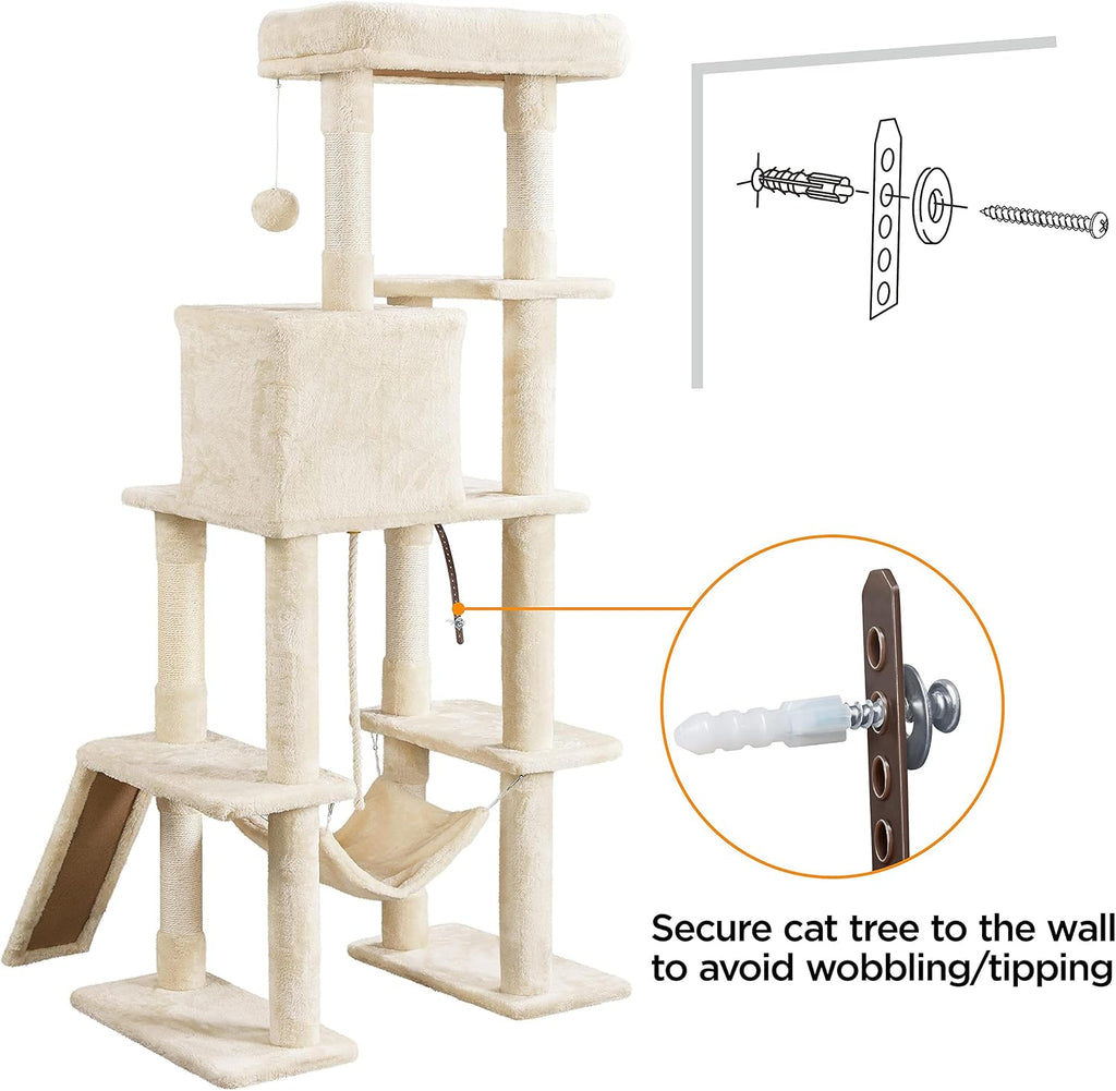 63in Sturdy Large Cat Tree for Indoor Heavy Cats, Tall Tower