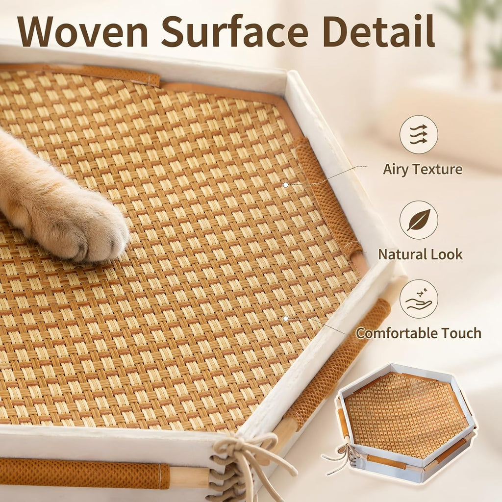 General Cat Bed, Handwoven Cat Basket with Removable Swing Mat & Play Rope