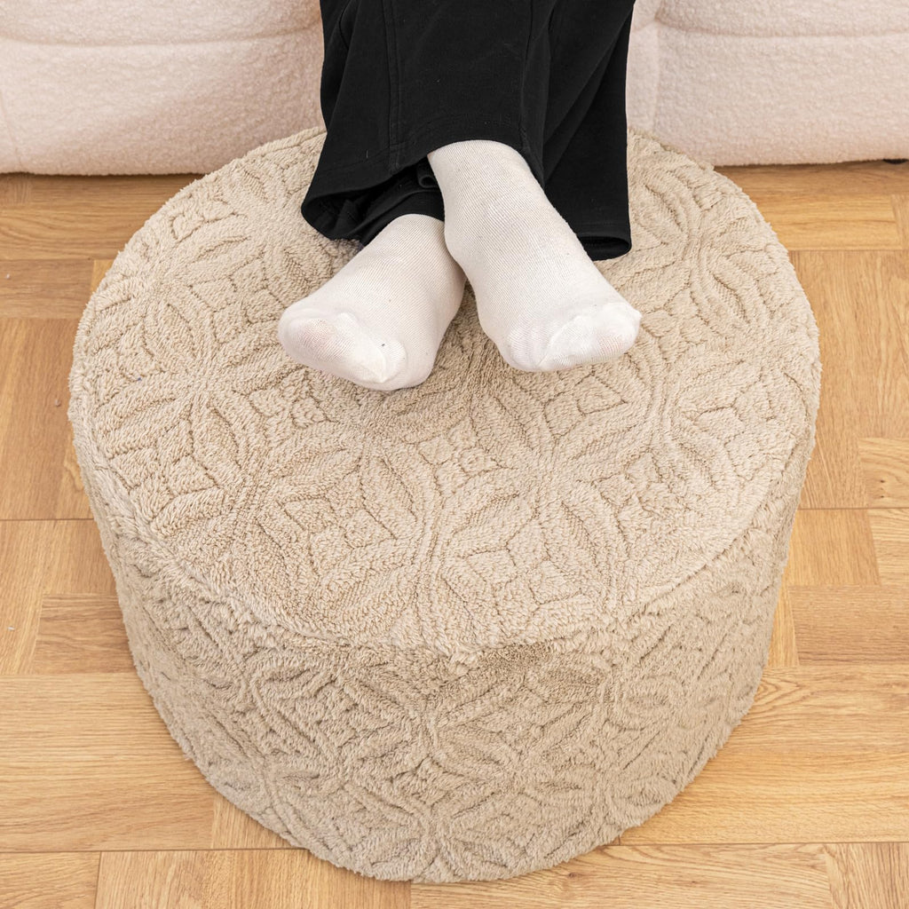 Functional Ottoman Pouf - Ergonomic Ottoman Foot Rest for Couch (Light Coffee, 20x20x14 Inches, Round)