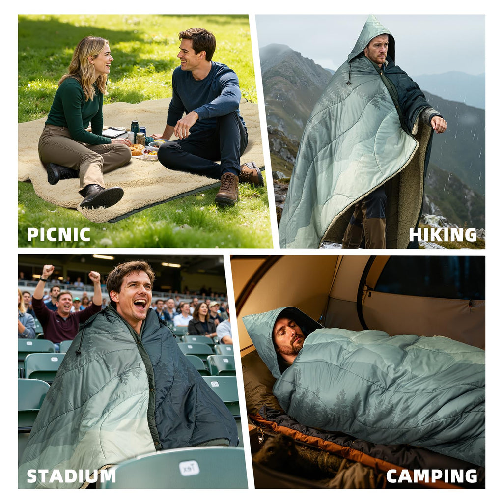 Large Camping Blanket with Sherpa Lining 78"x 56"