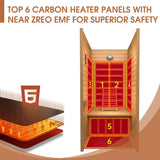 Springspa Far Infrared Sauna, Low EMF 1 Person Sauna, Indoor Canadian Hemlock Wood Home Dry Saunas Room with 1400W