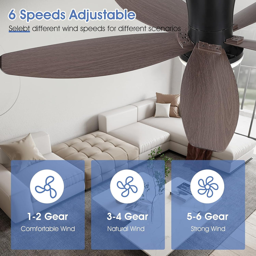 Ceiling Fans with Lights-42 Low Profile Ceiling Fan with Light and Remote/APP Control,Flush Mount,DC Reversible,LED Dimmable Modern Ceiling Fans for Bedroom,Indoor/Outdoor Patio Use(Brown) A101-B0CZHK7SH1