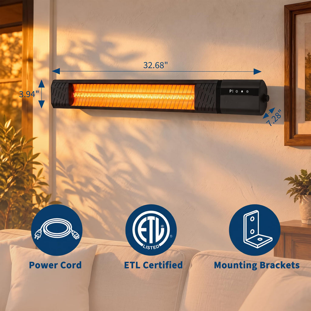 Wall Mounted Patio Heater Infrared, 1500W Outdoor Electric Heater
