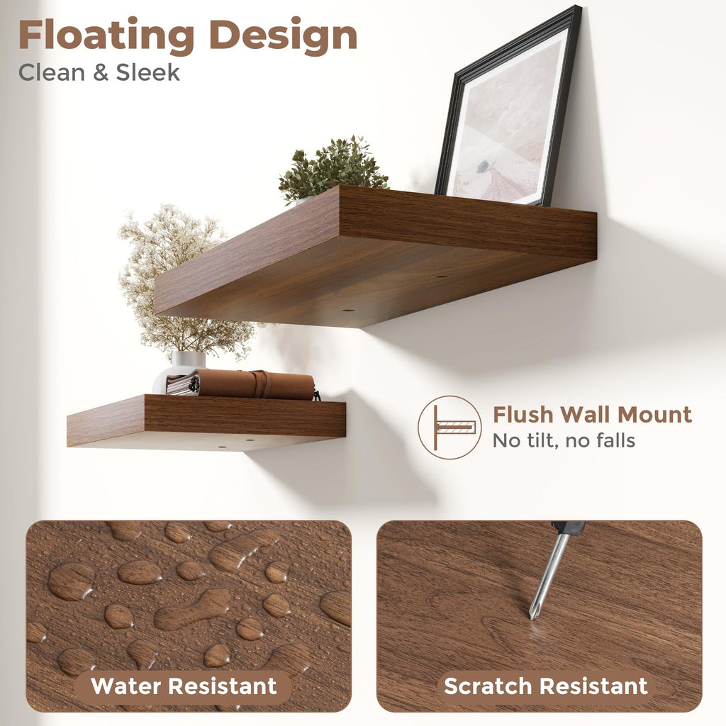 24 Inch Floating Shelves for Wall 2 Pack, 12"D Wood Gra Shelves