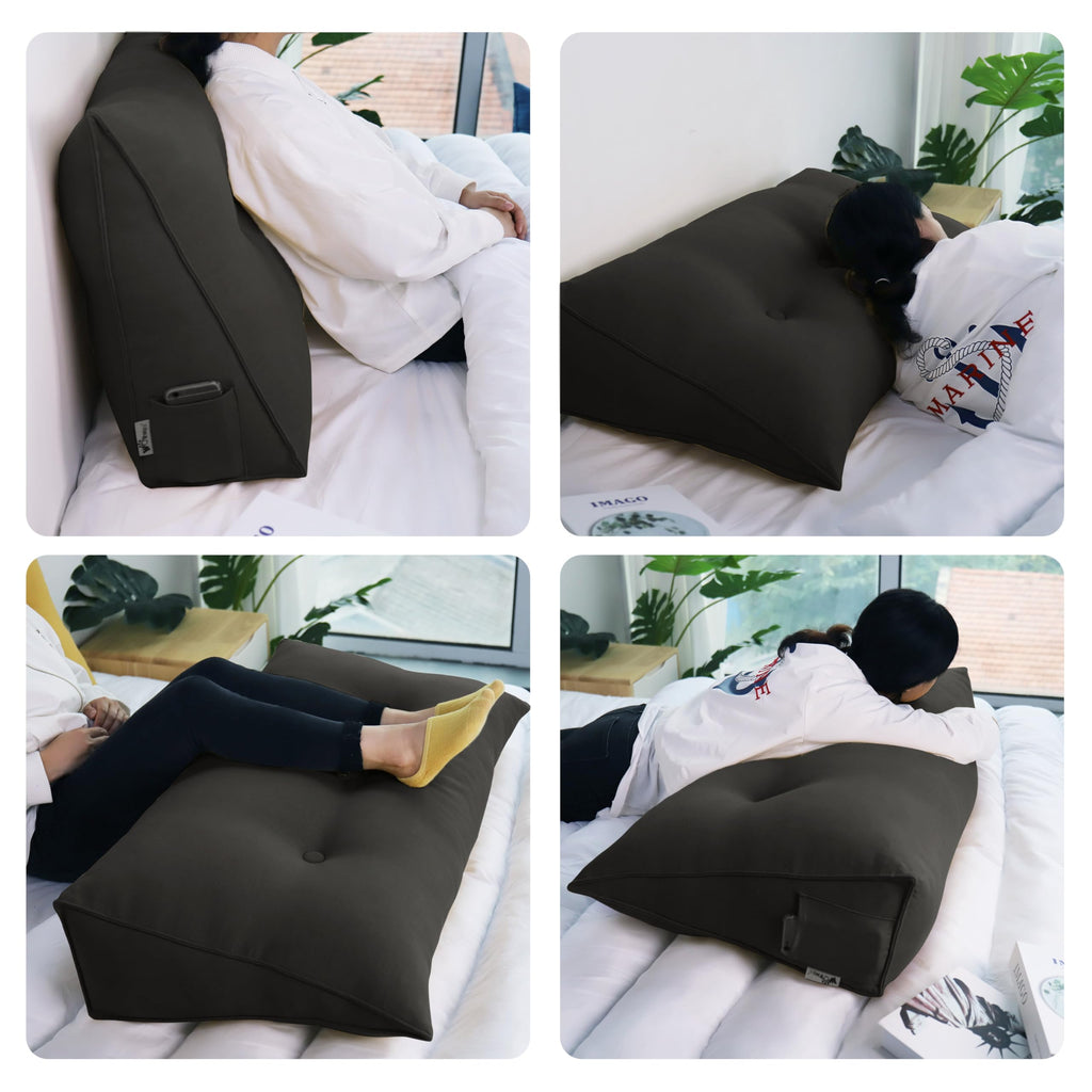 Wedge Headboard Pillow Full Reading Pillow Bed, Deep Grey