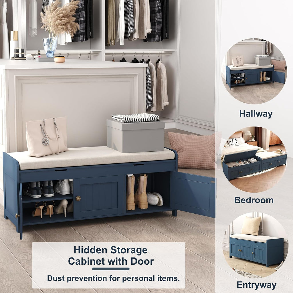 41.3" Shoe Bench with Lift Top Storage, Entryway Bench with Cushioned Seat, Wooden End of Bed Bench, Shoe Cabinet