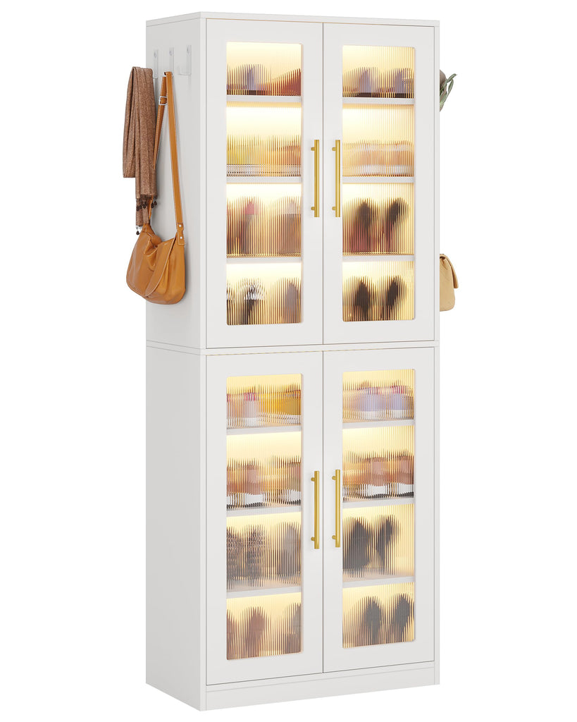 Tall Shoe Storage Cabinet with Acrylic Doors and LED Lights, 8-Tier Entryway Shoe Organizer Rack with Adjustable