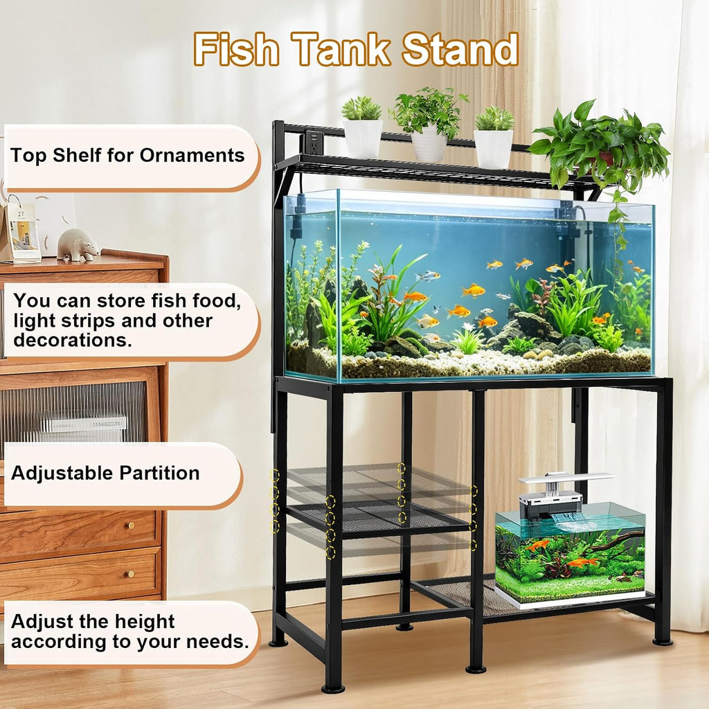 40 Gallon Fish Tank Stand - Aquarium Stand with Power Outlets, 37.7" x 19.2" x 58.66", Heavy-Duty Metal Tank Stand