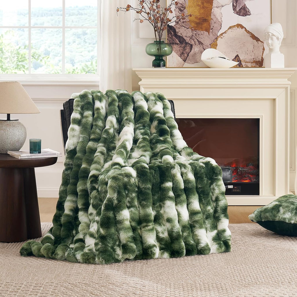 Faux Fur Throw for Couch, Fuzzy Soft Plush Thick Bubble Blanket for Sofa Bedroom Living Room, 60x80 Inches Tie-dye
