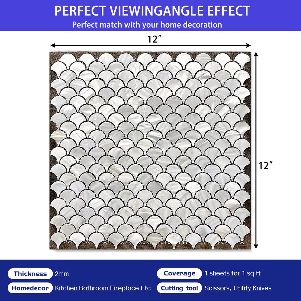 White Fish Scale Mother of Pearl Backsplash Tile 12x12 Inch 10 Sheets