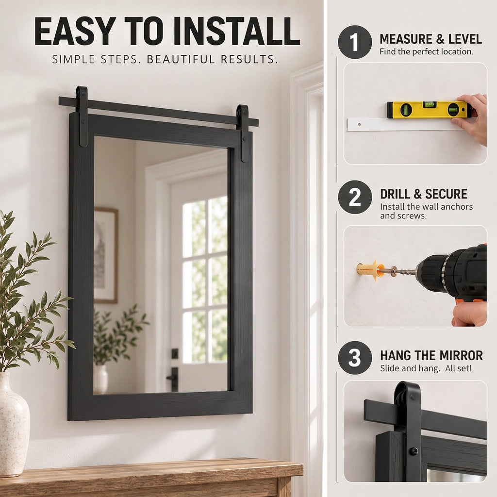 Black Farmhouse Bathroom Vanity Mirror 22" x 30"