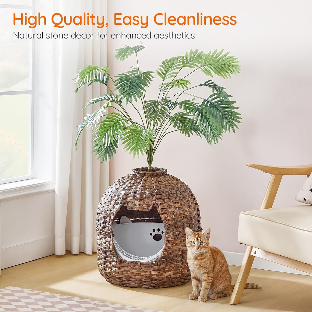 Rattan Plant Litter Box, Large Cat Litter Box Enclosure with Litter Box & Scoop, Odor Control Filter, Handwoven