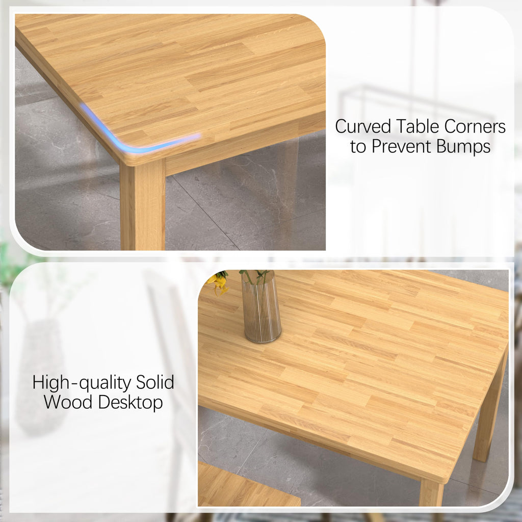 Solid Wood Dining Table Set for 4, 43.3" Dining Table with Chairs Set, Kitchen Dining Table Set with Woven Rattan