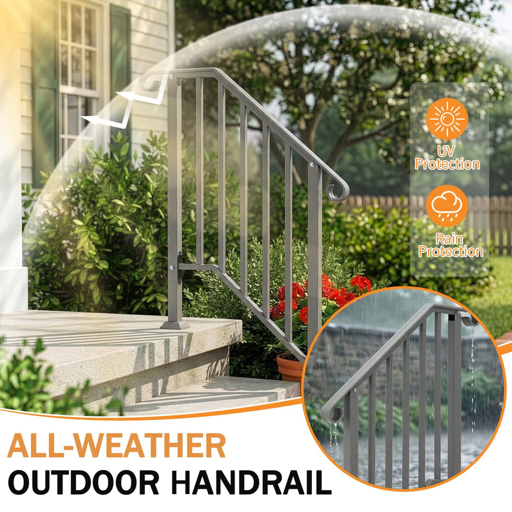 Handrails for Outdoor Steps, Stair Handrail Fits 1 to 5 Steps, Wrought Iron Hand Rail Stair Railing Kit for