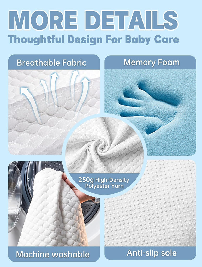 Pack and Play Mattress 38"x26"x3", Plush Memory Foam Crib Mattress Pad with Breathable Cover, Dual Sided Comfort for