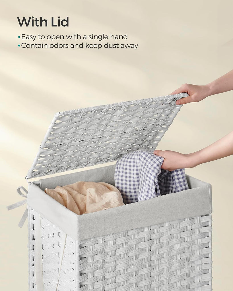Laundry Hamper with Lid, 23.8 Gallon (90 L) Synthetic Rattan Clothes Laundry Basket with Lid and Handles, Foldable