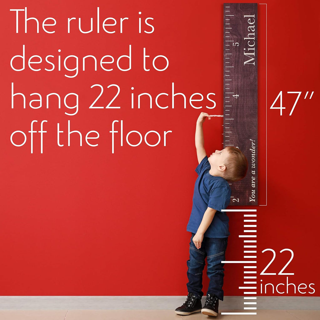 Personalized Wooden Height Growth Chart Ruler for Kids, Boys & Girls w Name | 3 Designs, 5 Various Wood Colors