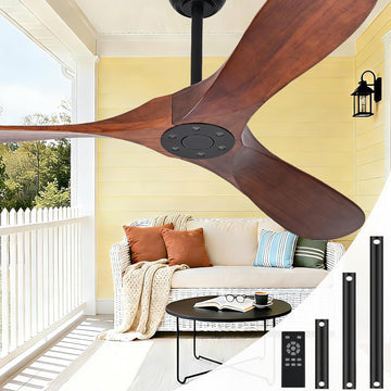 Set of 4 - 60" Ceiling Fans Without Lights, 60 Inch Outdoor Ceiling Fans no Lights, 3 Blade Solid Wood Damp Rated Ceiling Fan with Remote Control for Living Room Gazebo Farmhouse/Patios Porch - Dark Walnut - G7-B0CMTL95Z4-SET of 4