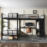L-Shaped Triple Bunk Bed with Desk, Wardrobe, Twin XL Over Twin XL Bunk Beds with Storage