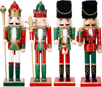 4 Pcs 12 Inch Christmas Wooden Nutcracker Soldiers Red Green Retro