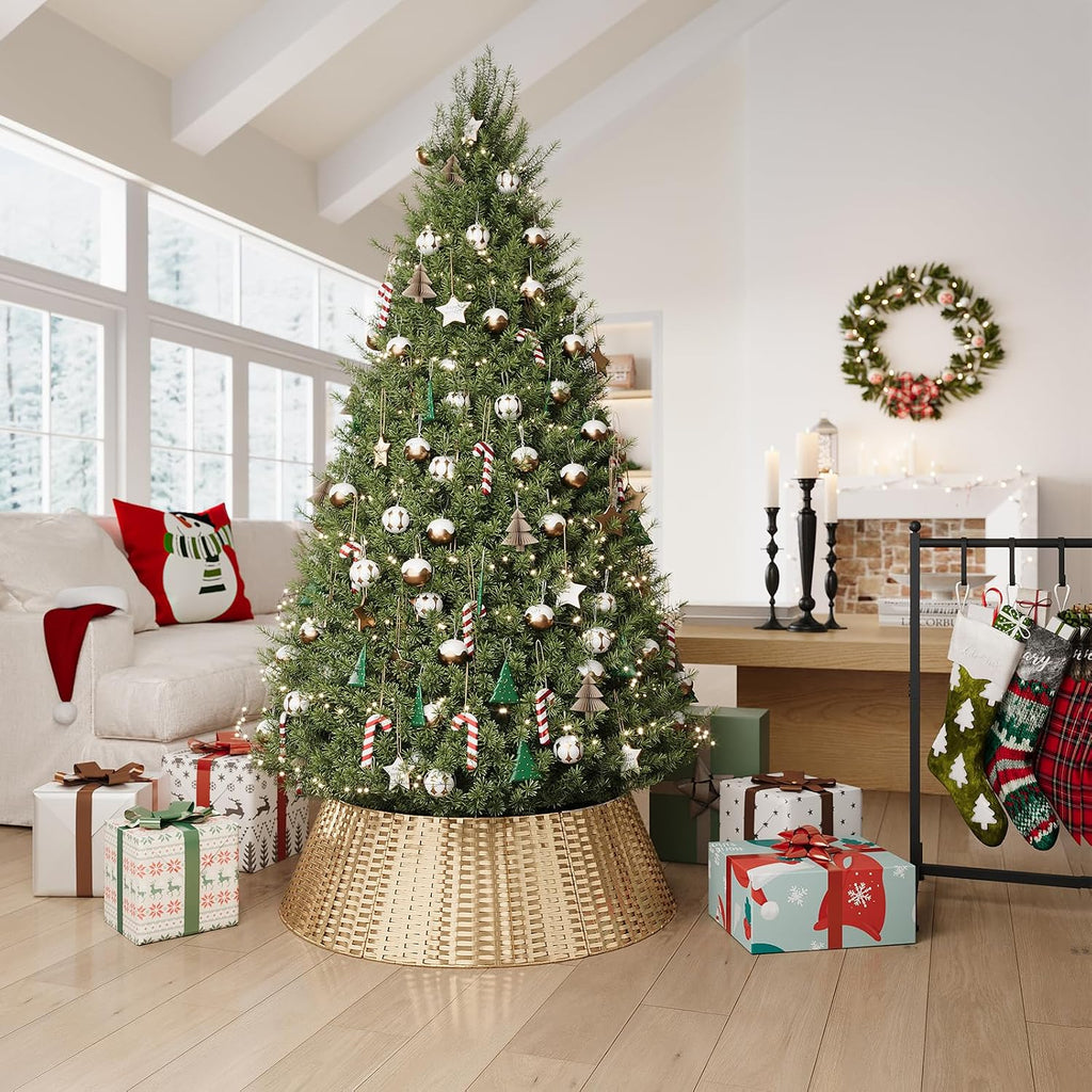 Gold Christmas Tree Collar, 33 Inch Woven Xmas Tree Skirt